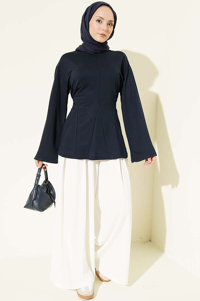 Side-Tie Tunic with Darts - Navy
