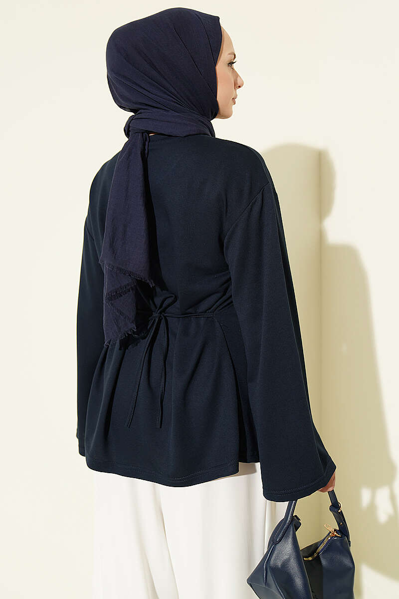 Side-Tie Tunic with Darts - Navy