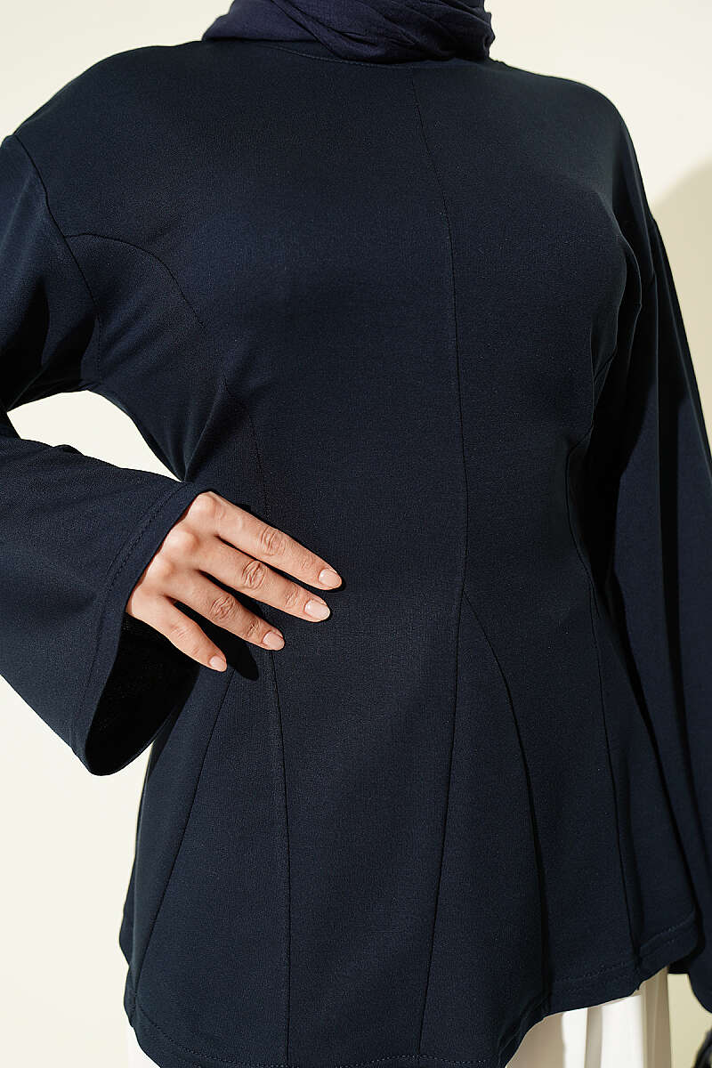 Side-Tie Tunic with Darts - Navy