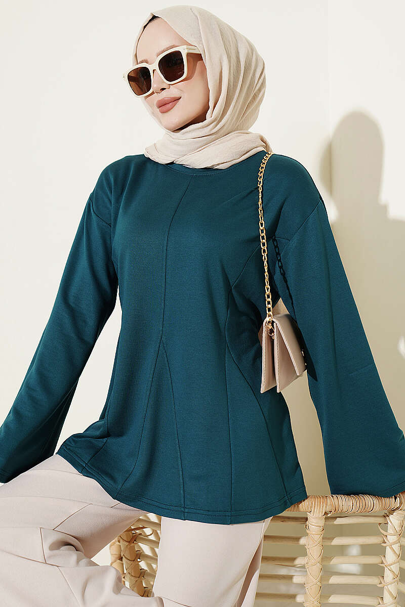 Side-Tie Tunic with Darts - Persian Green