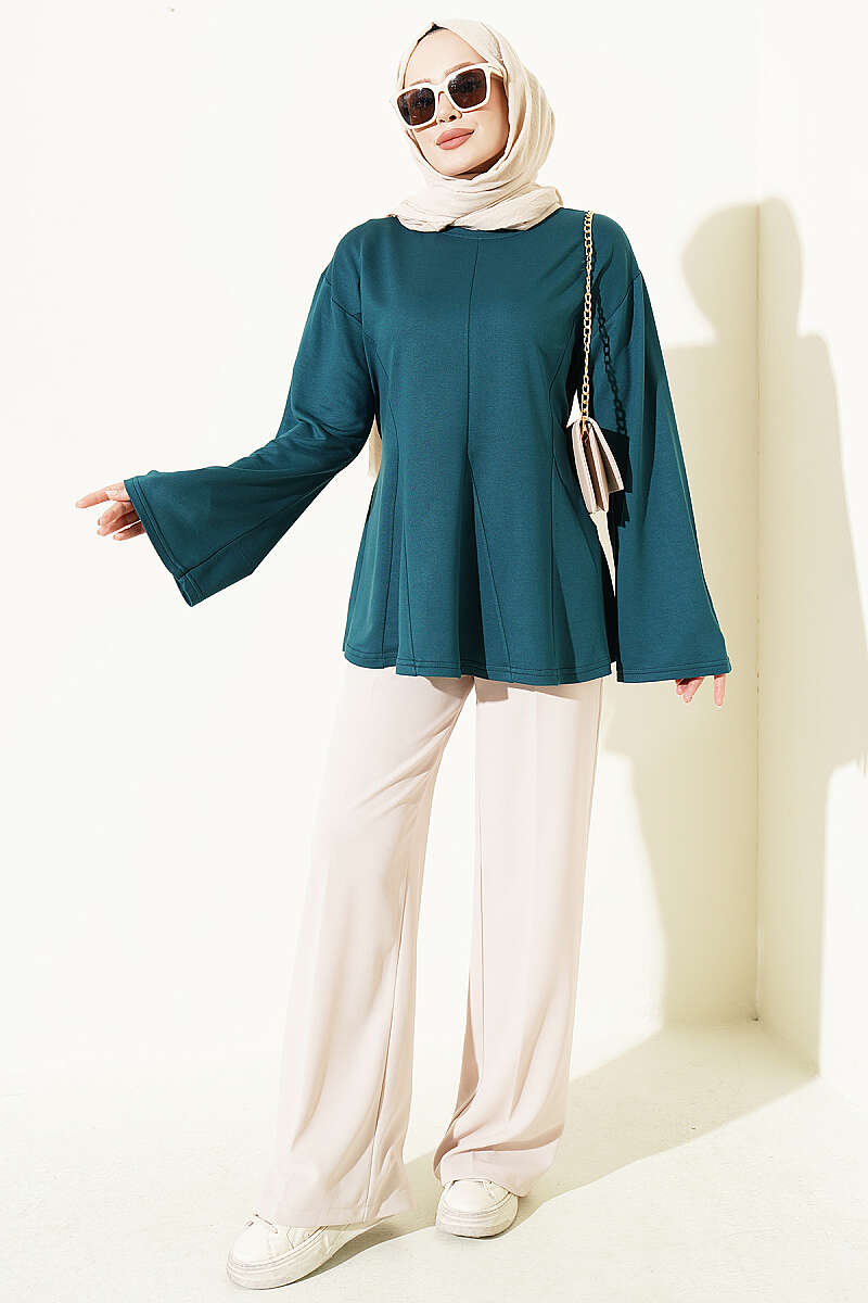 Side-Tie Tunic with Darts - Persian Green