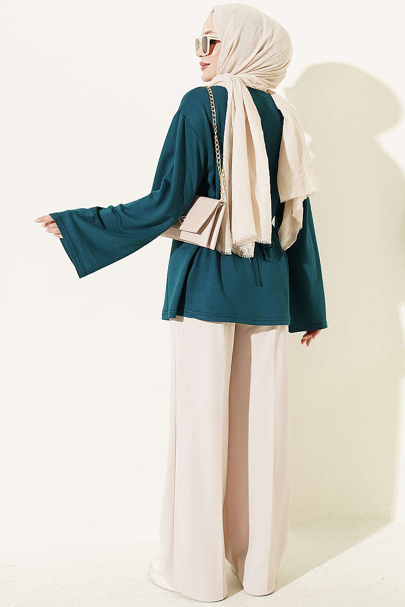 Side-Tie Tunic with Darts - Persian Green