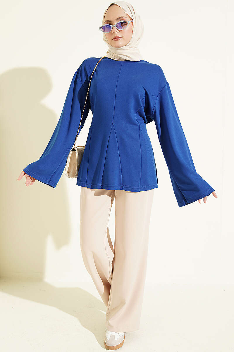 Side-Tie Tunic with Darts - Saxe Blue