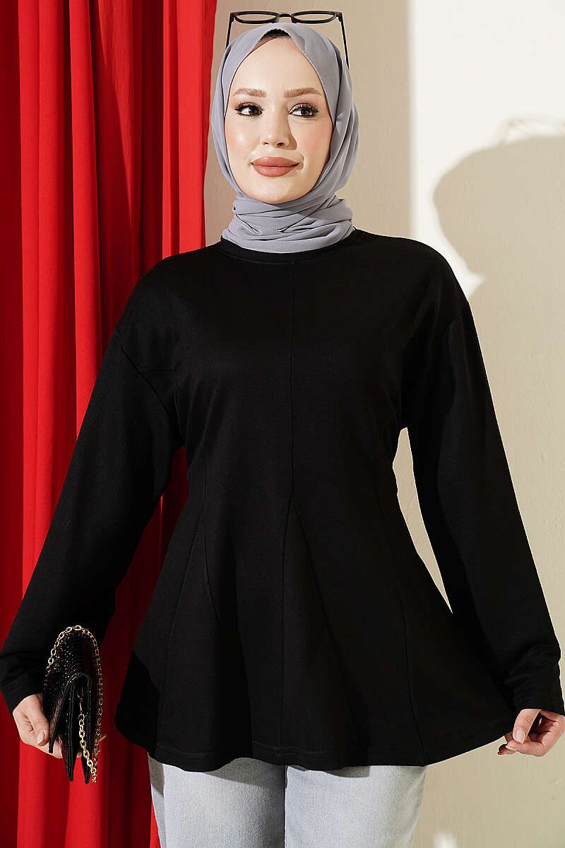 Side-Tie Tunic with Darts - Black