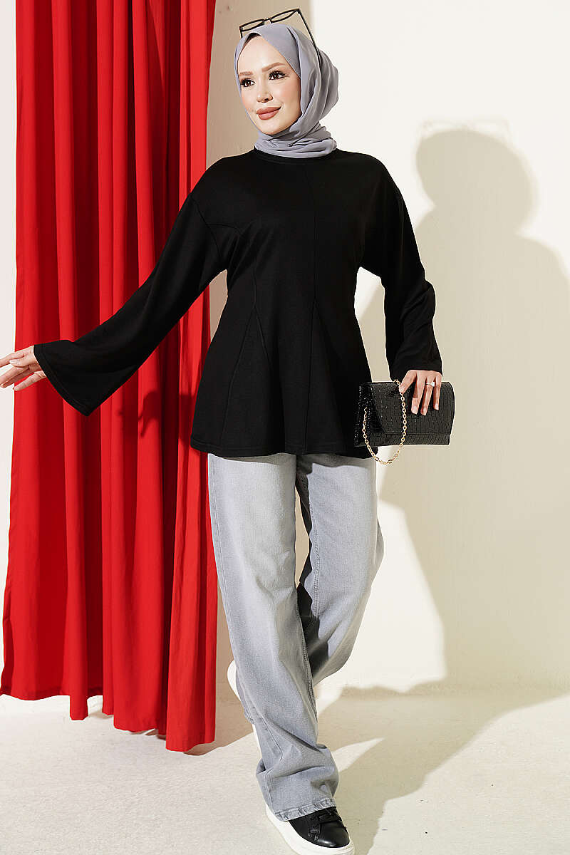 Side-Tie Tunic with Darts - Black