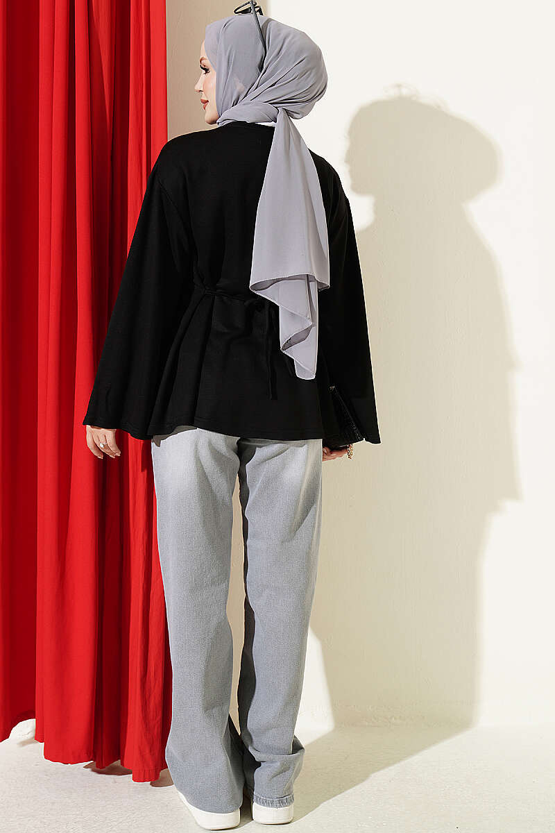 Side-Tie Tunic with Darts - Black