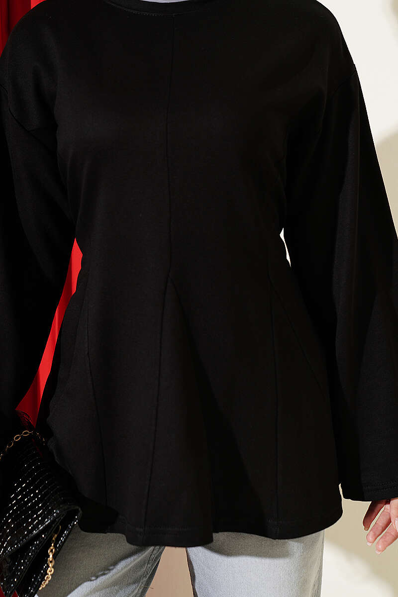 Side-Tie Tunic with Darts - Black
