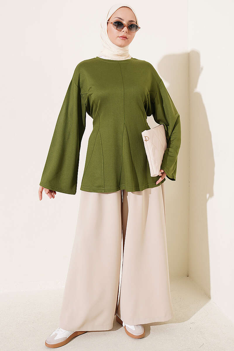 Side-Tie Tunic with Darts - Green
