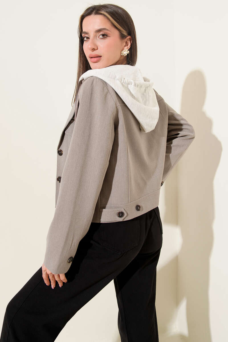 Short Hooded Jersey Jacket - Beige