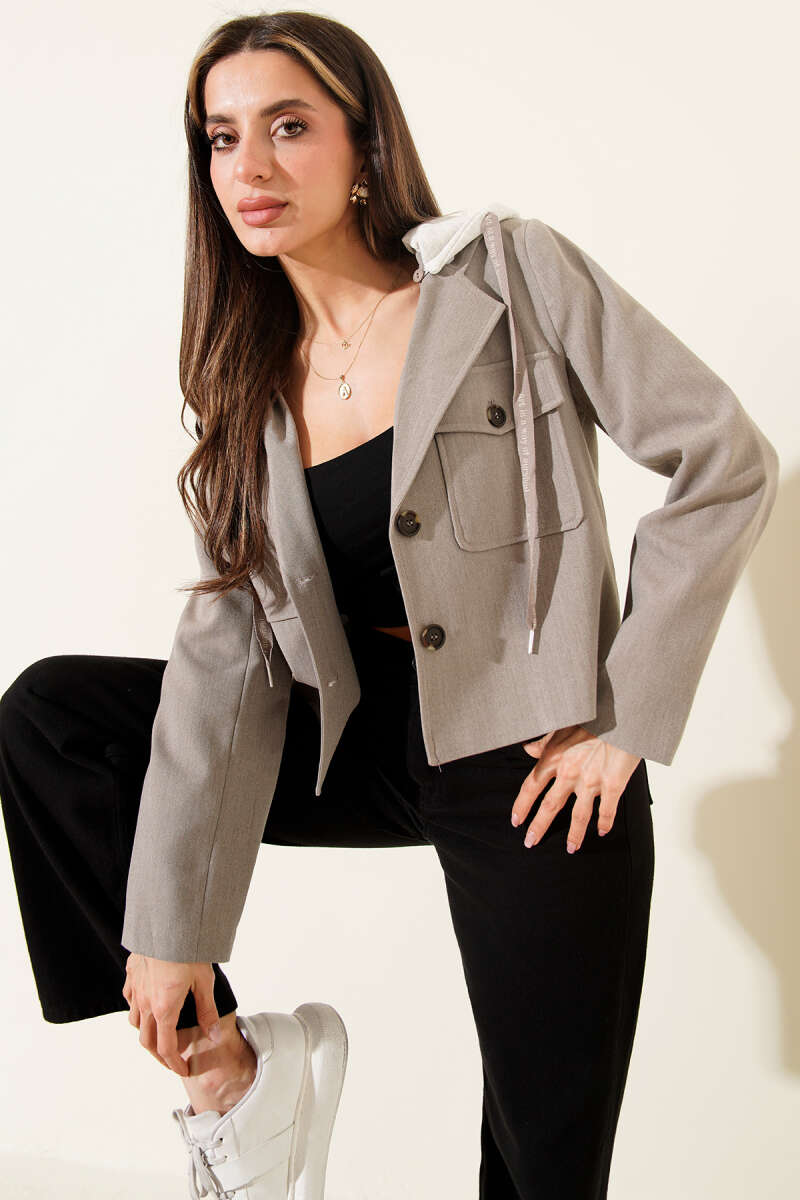 Short Hooded Jersey Jacket - Beige