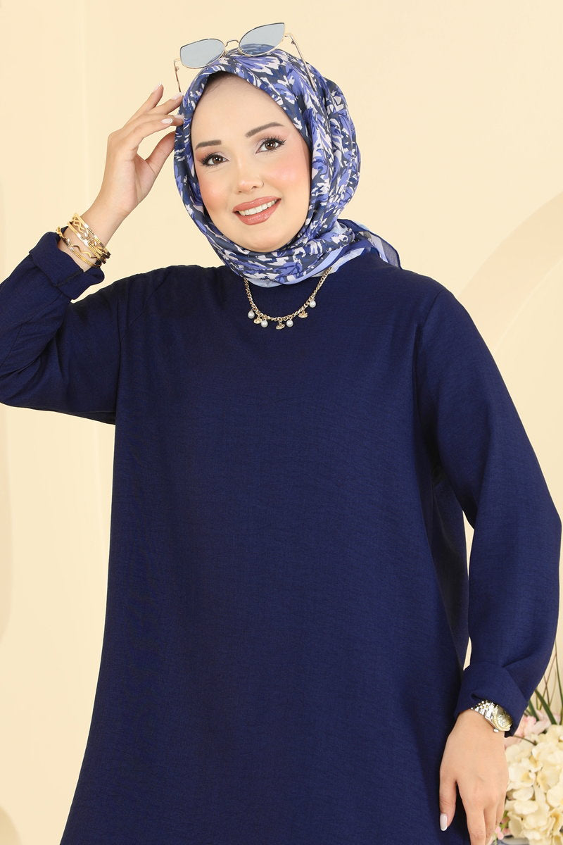 Pleated Linen Two-Piece Set - Light Navy