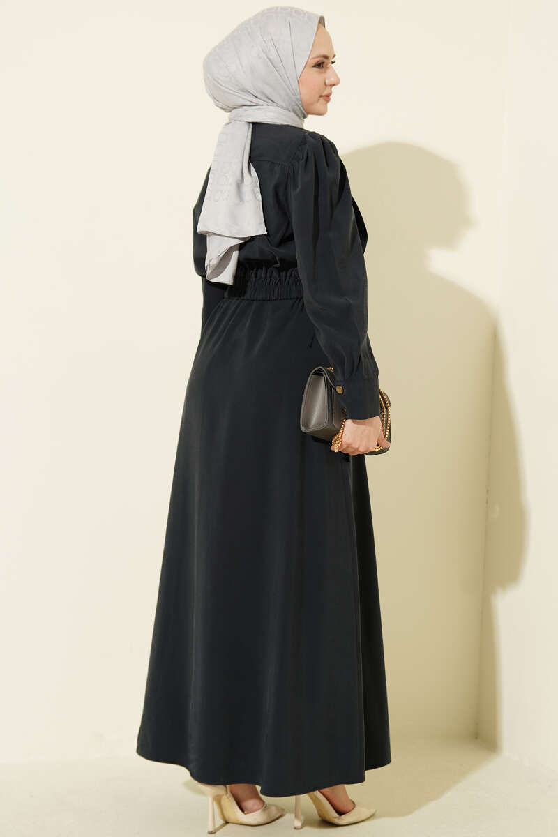 Pleated Pinafore Dress Set - Navy