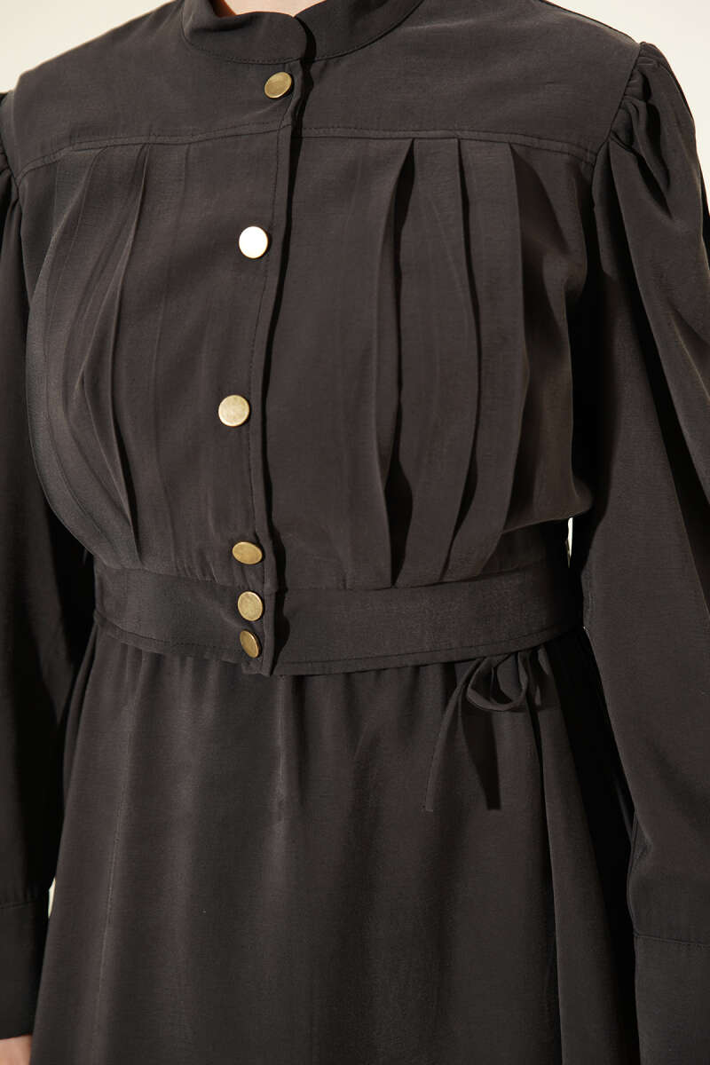 Pleated Pinafore Dress Set - Black