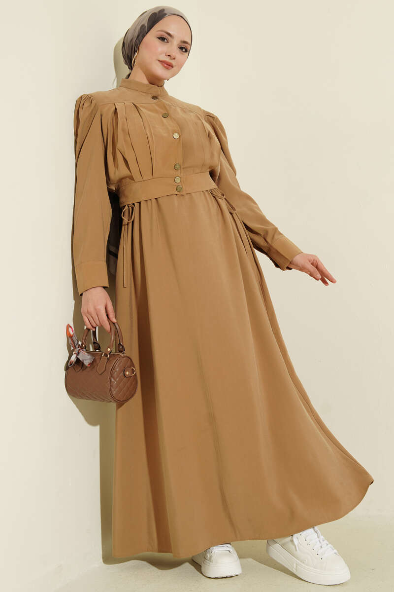 Pleated Pinafore Dress Set - Olive