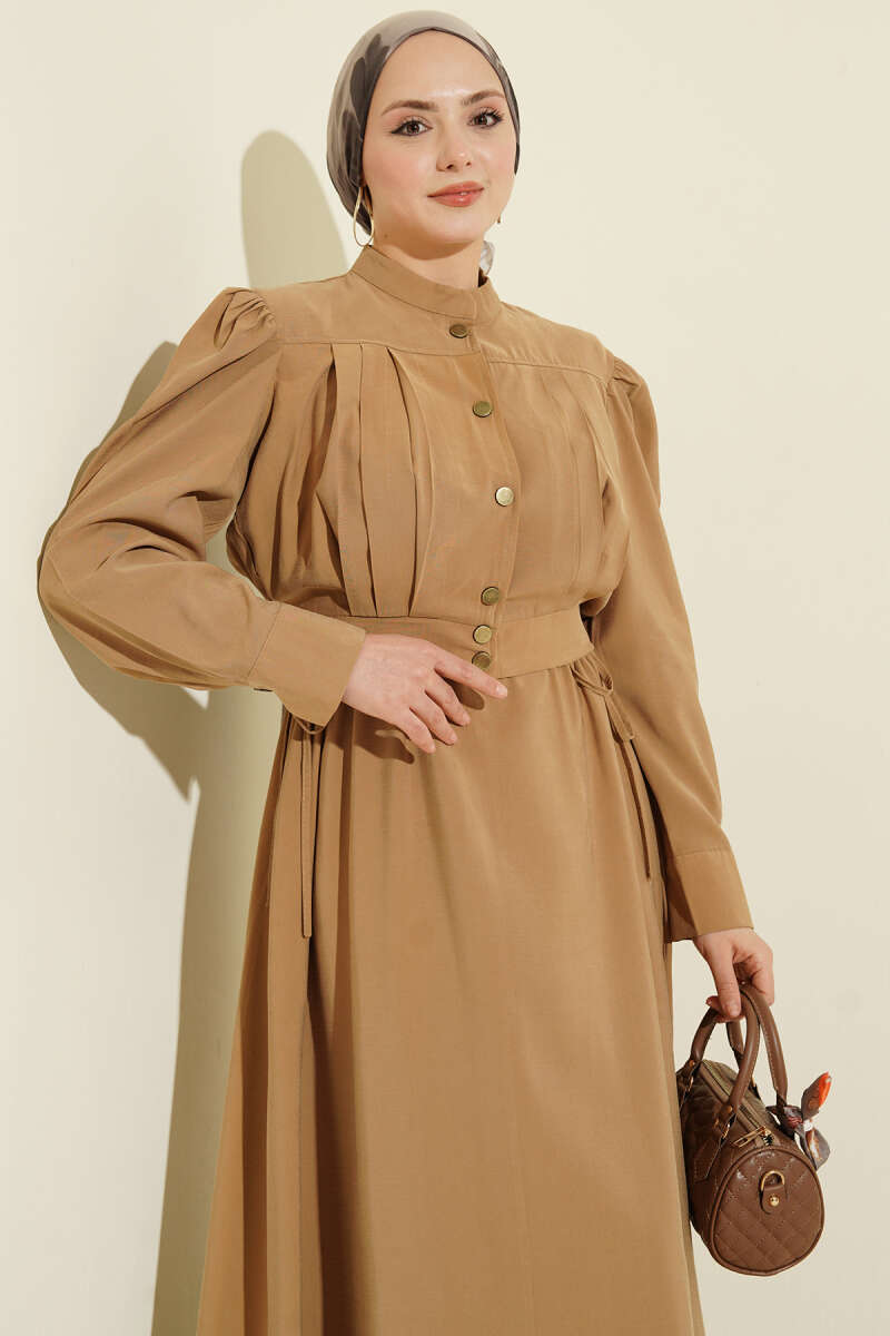 Pleated Pinafore Dress Set - Olive