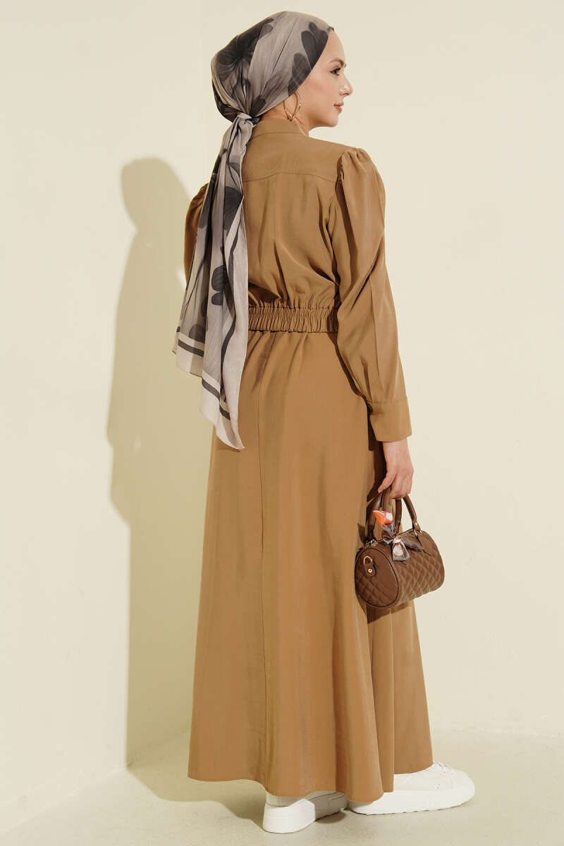 Pleated Pinafore Dress Set - Olive
