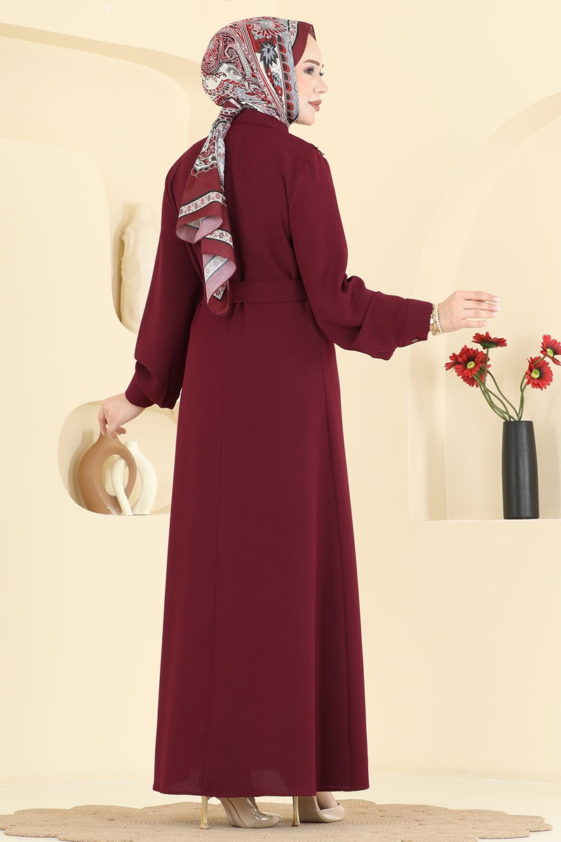 Pleated Crepe Dress - Burgundy