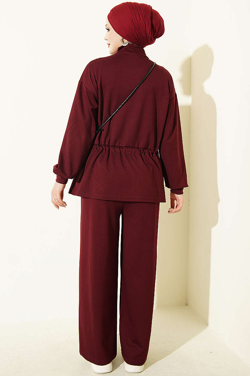 Pleat-Detail Jersey Two-Piece Set - Burgundy