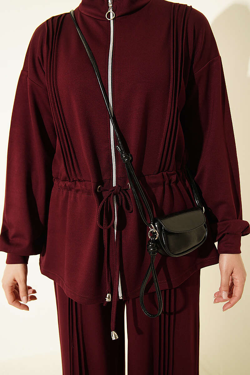 Pleat-Detail Jersey Two-Piece Set - Burgundy