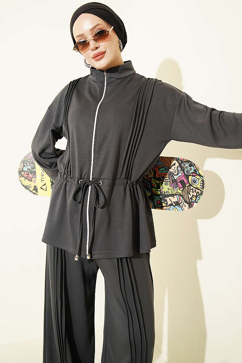 Pleat-Detail Jersey Two-Piece Set - Smoke Grey