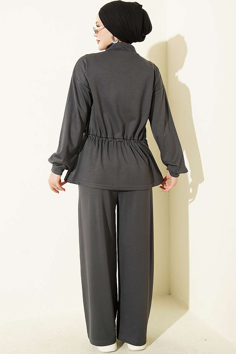 Pleat-Detail Jersey Two-Piece Set - Smoke Grey