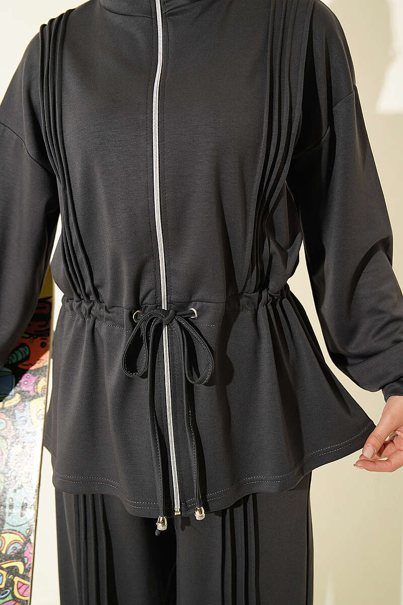 Pleat-Detail Jersey Two-Piece Set - Smoke Grey