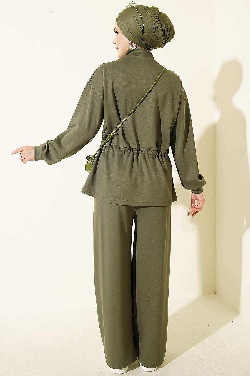 Pleat-Detail Jersey Two-Piece Set - Khaki