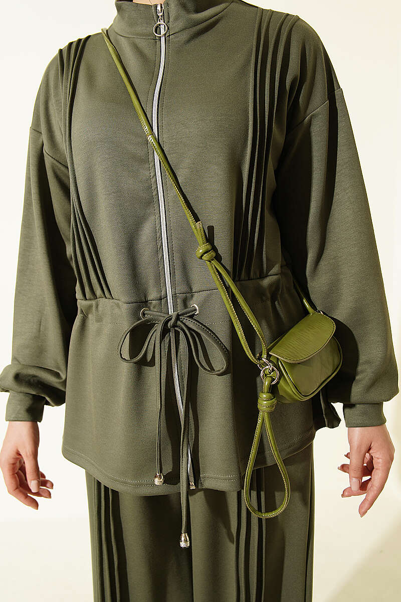 Pleat-Detail Jersey Two-Piece Set - Khaki