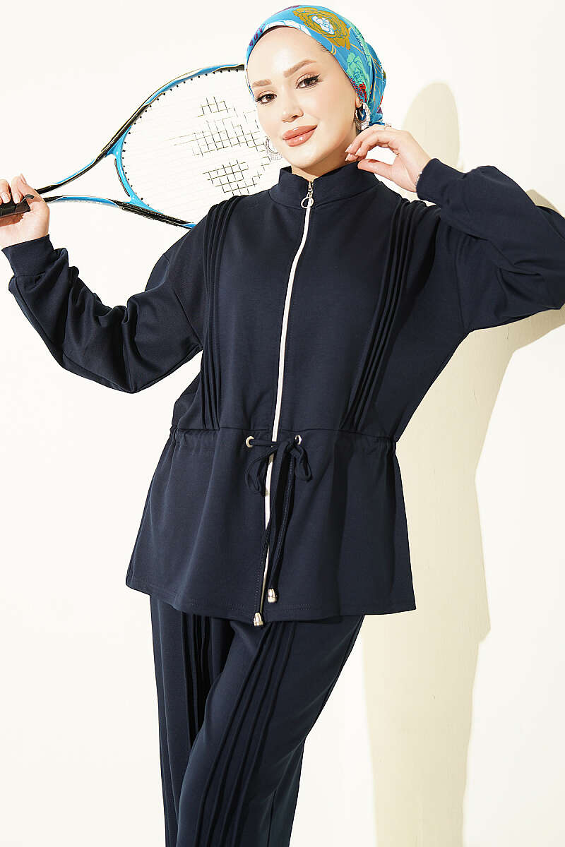 Pleat-Detail Jersey Two-Piece Set - Navy
