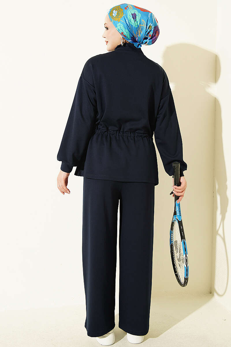 Pleat-Detail Jersey Two-Piece Set - Navy