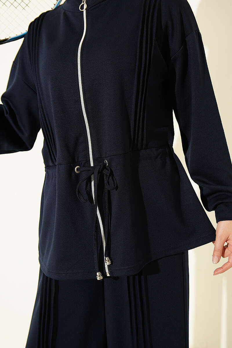 Pleat-Detail Jersey Two-Piece Set - Navy