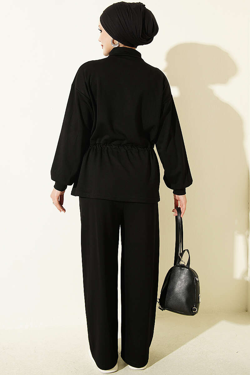 Pleat-Detail Jersey Two-Piece Set - Black