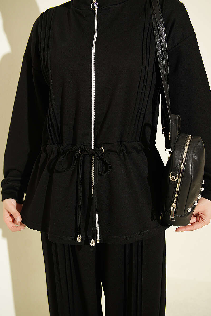 Pleat-Detail Jersey Two-Piece Set - Black