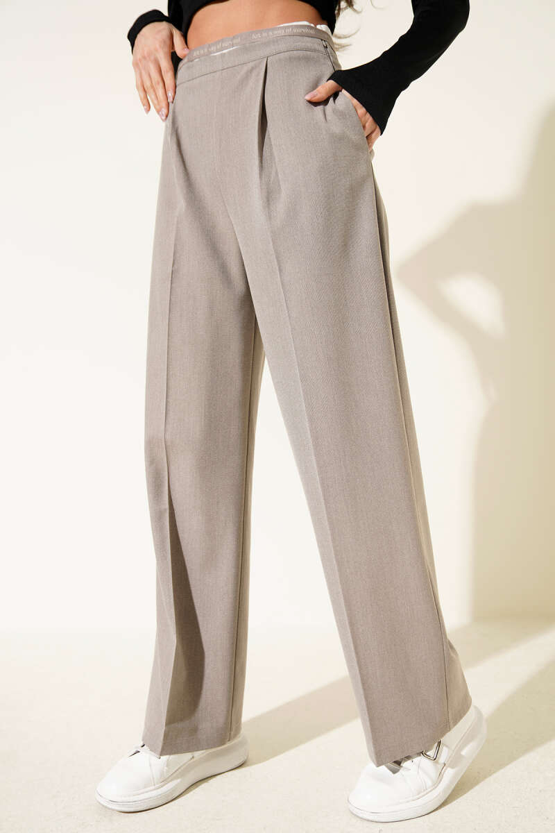 Pleated Palazzo Tailored Pants - Beige