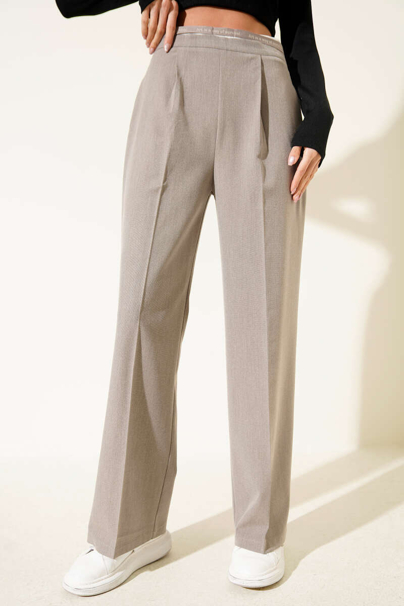 Pleated Palazzo Tailored Pants - Beige
