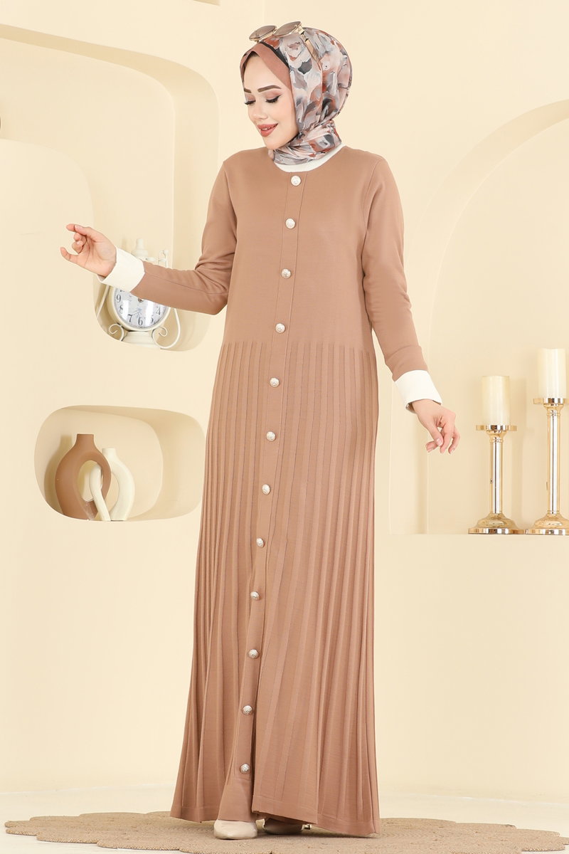 Pleat-Detail Knit Dress - Mink