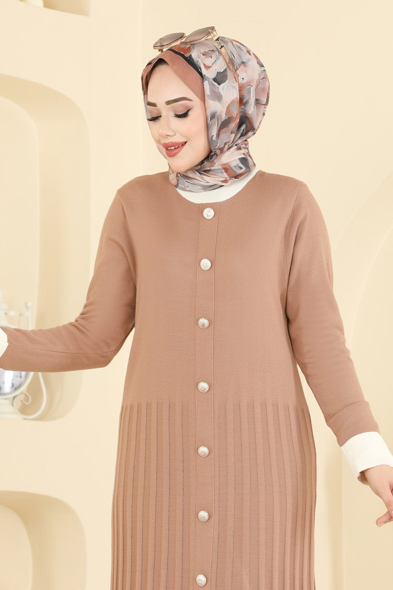 Pleat-Detail Knit Dress - Mink