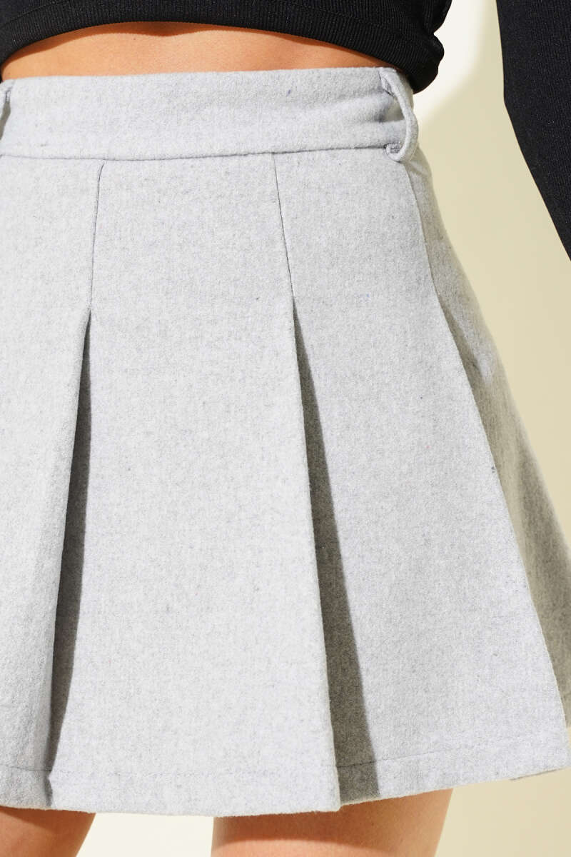 Pleated Felt Mini Skirt with Shorts Lining - Grey