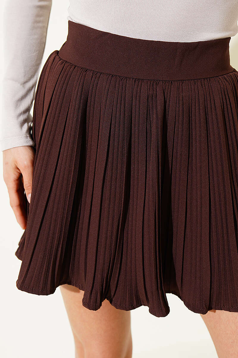 Plissé-Detail Mini Skirt - Brown