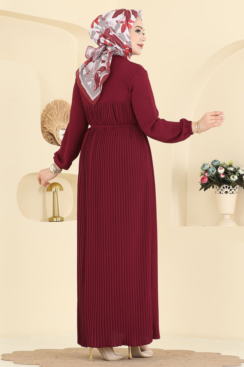 Pleat-Detail Aerobin Dress - Burgundy
