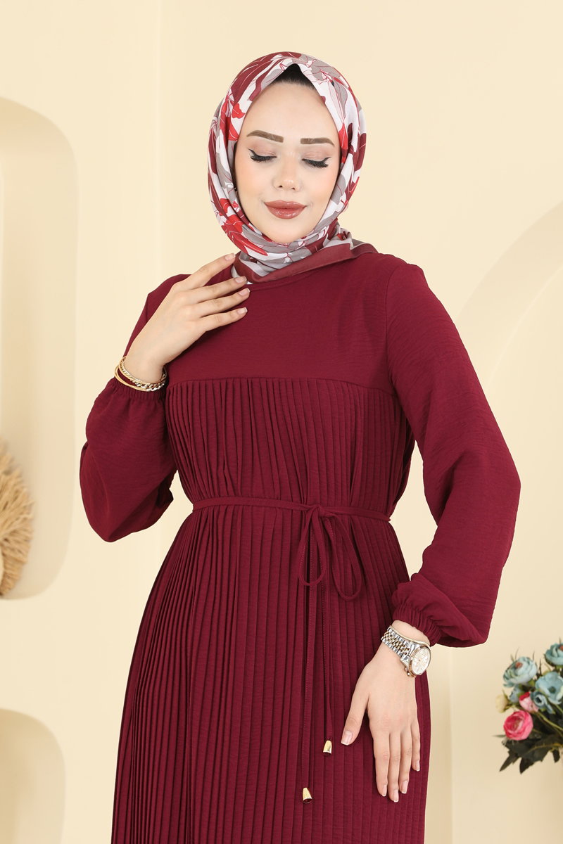 Pleat-Detail Aerobin Dress - Burgundy