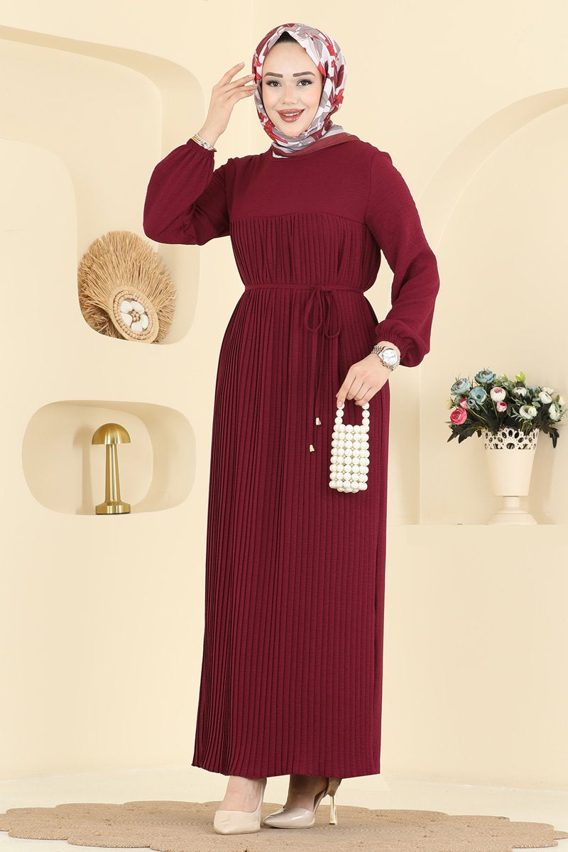 Pleat-Detail Aerobin Dress - Burgundy