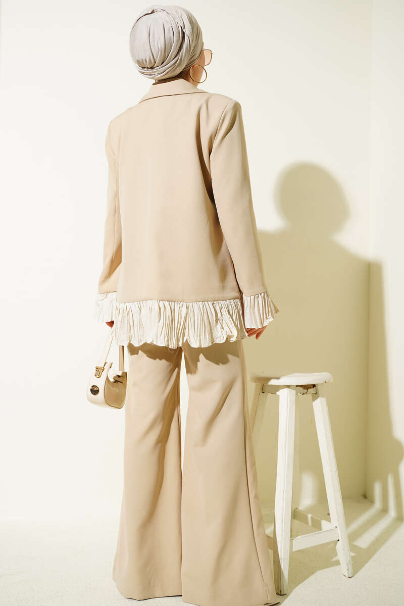 Wrap Two-Piece Set with Plissé Detail - Beige
