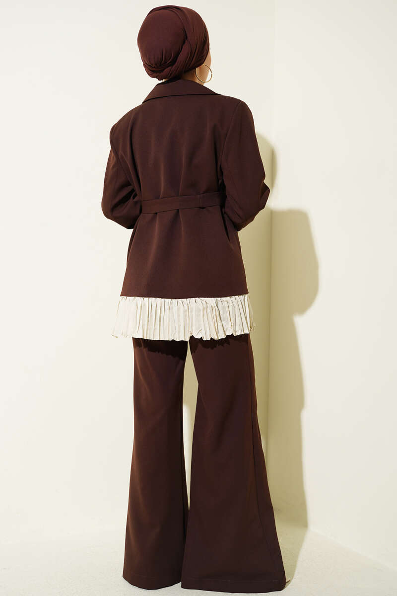 Wrap Two-Piece Set with Plissé Detail - Brown