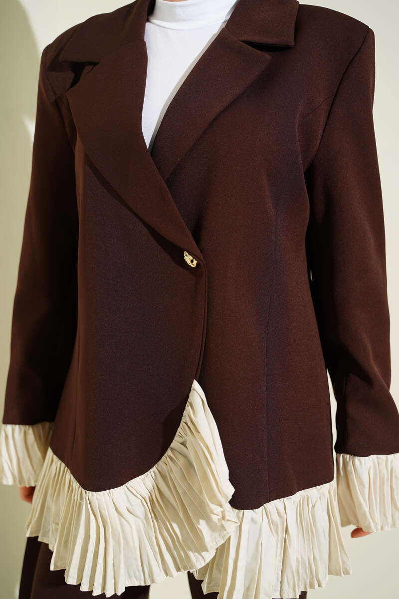 Wrap Two-Piece Set with Plissé Detail - Brown