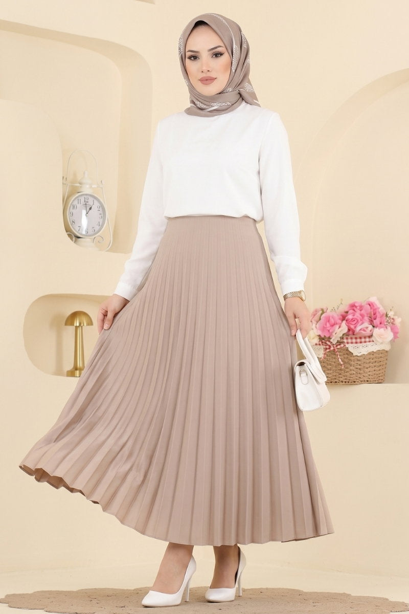 Plissé Satin Skirt - Beige