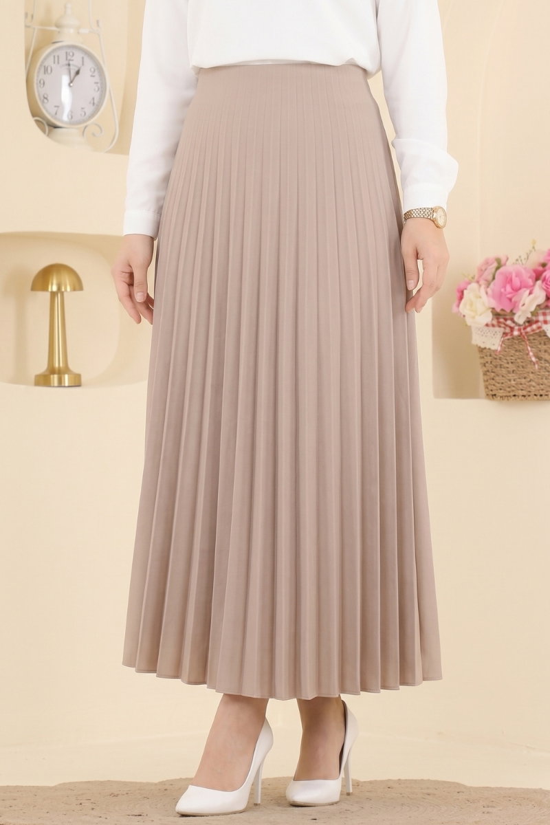 Plissé Satin Skirt - Beige