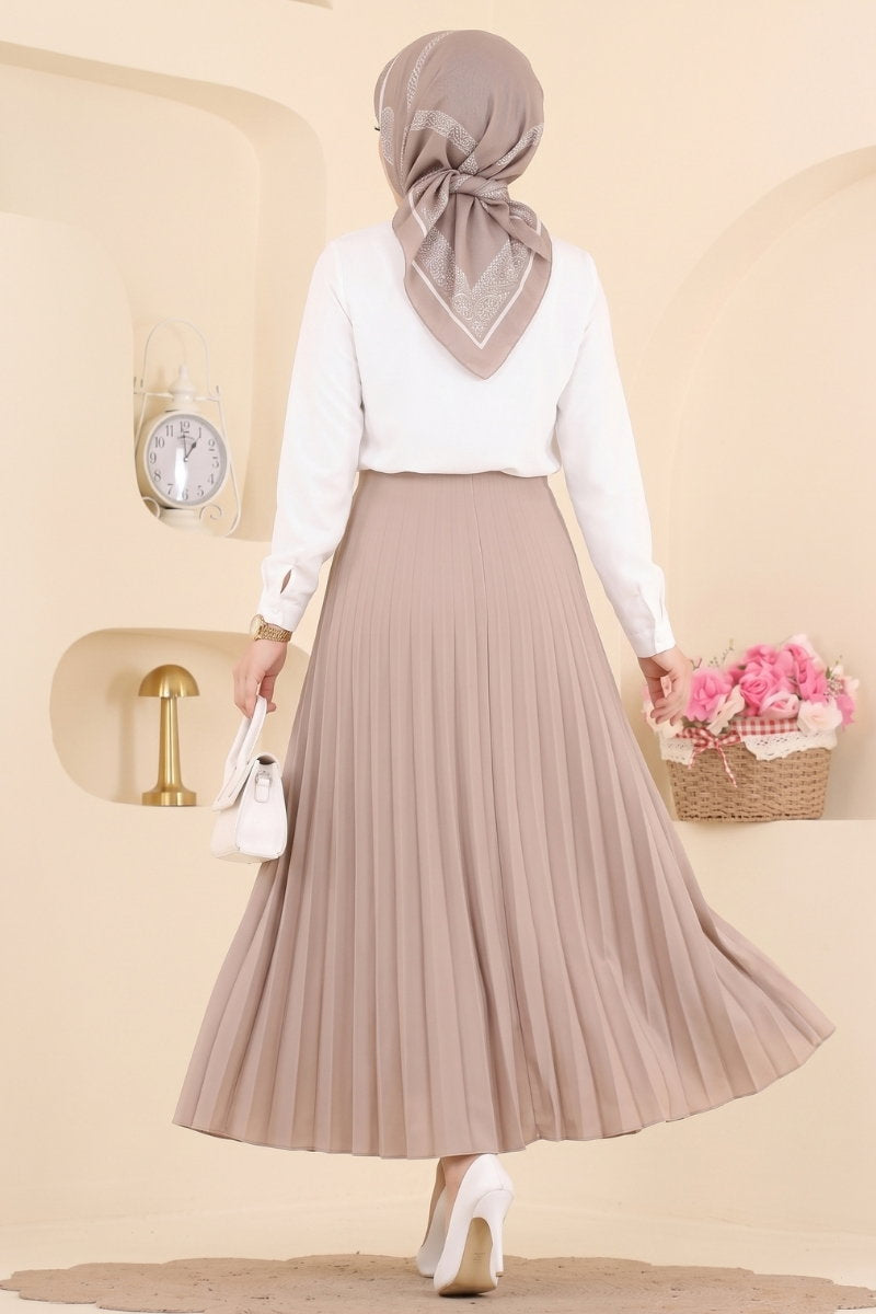 Plissé Satin Skirt - Beige