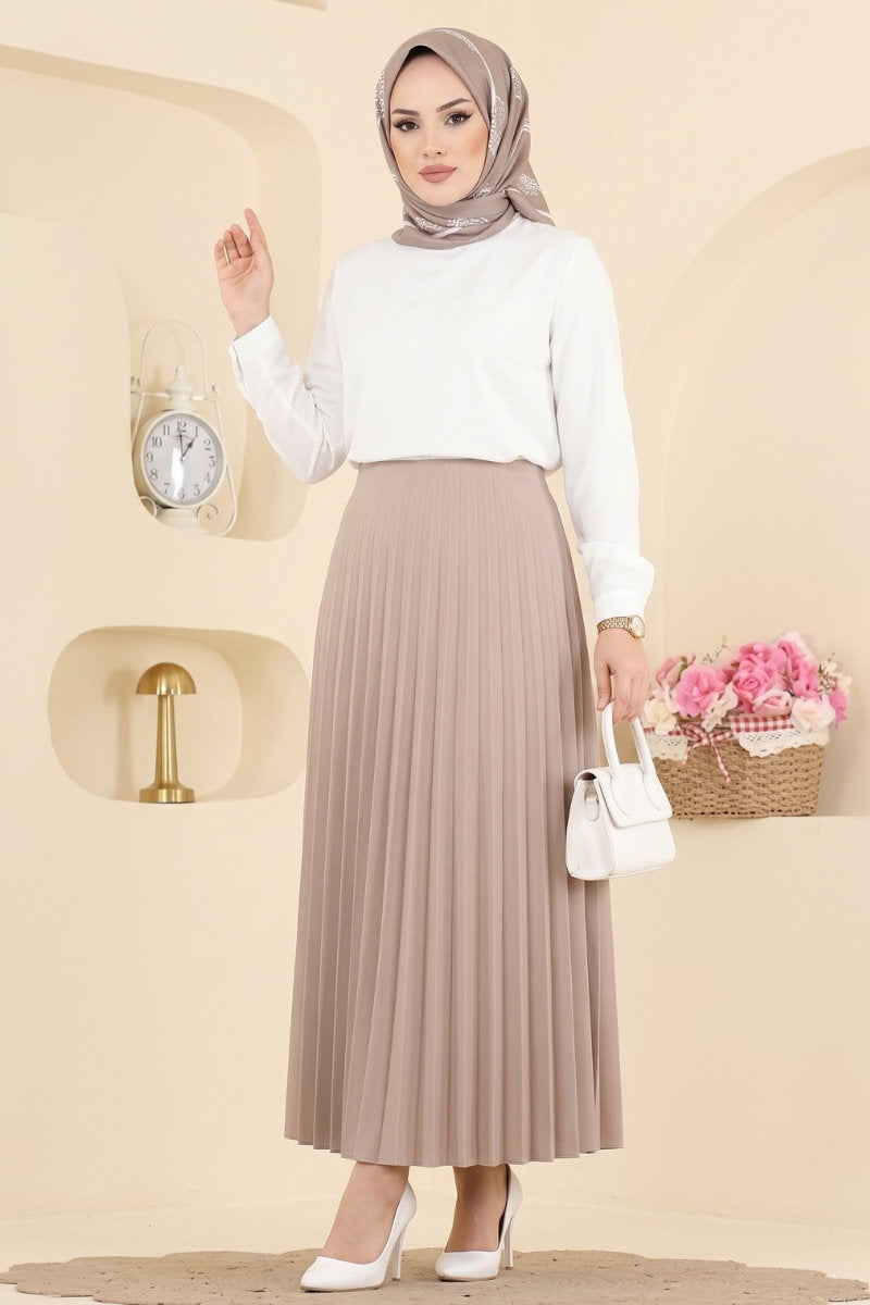 Plissé Satin Skirt - Beige