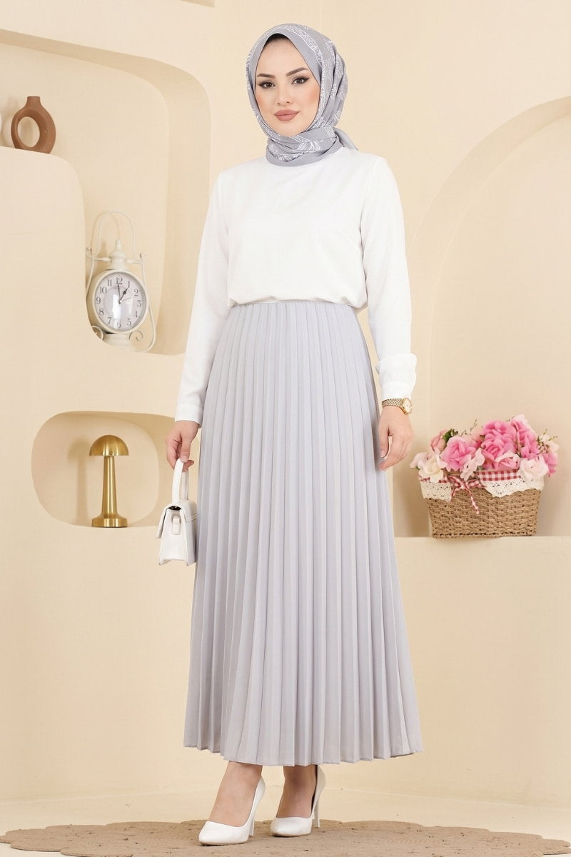 Plissé Satin Skirt - Grey